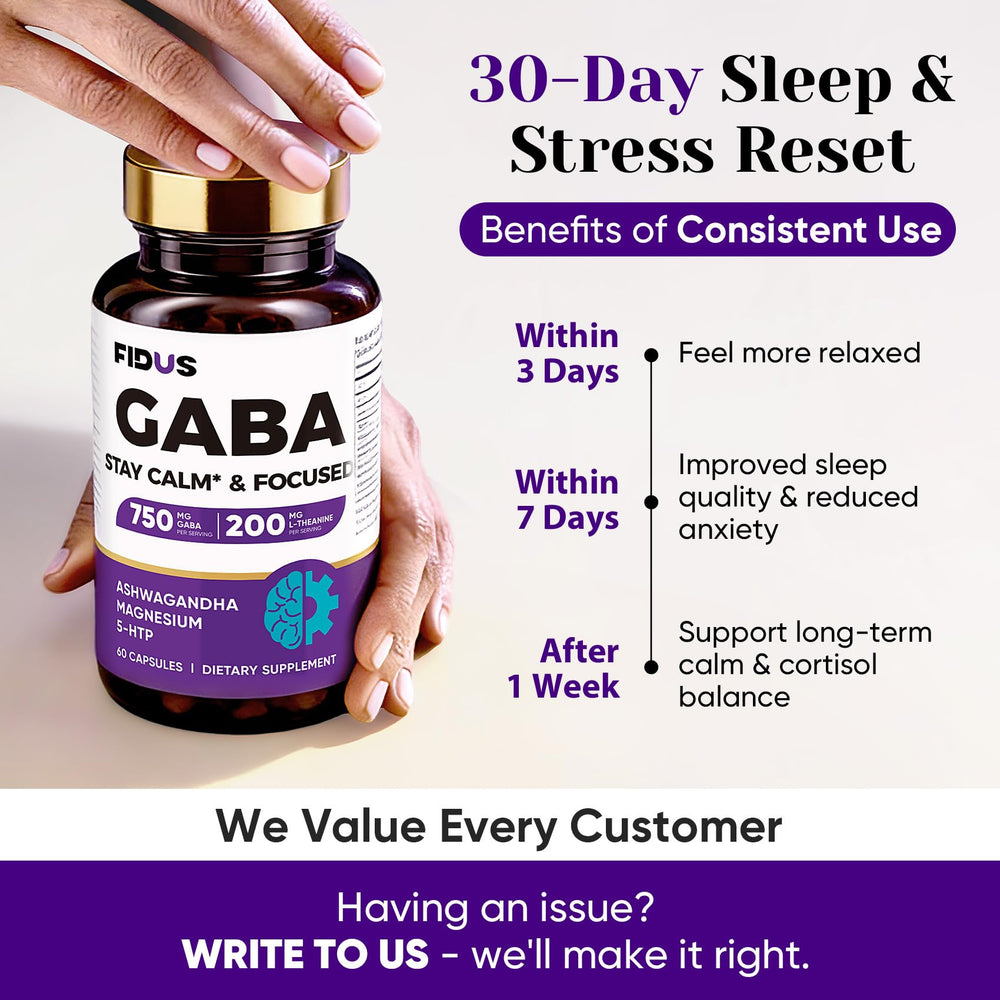 Fidus capsule pour closeup illustrates high-potency GABA and supporting minerals.