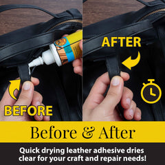Fiebing's Leathercraft Cement label highlights non-toxic, low-flammability formula.