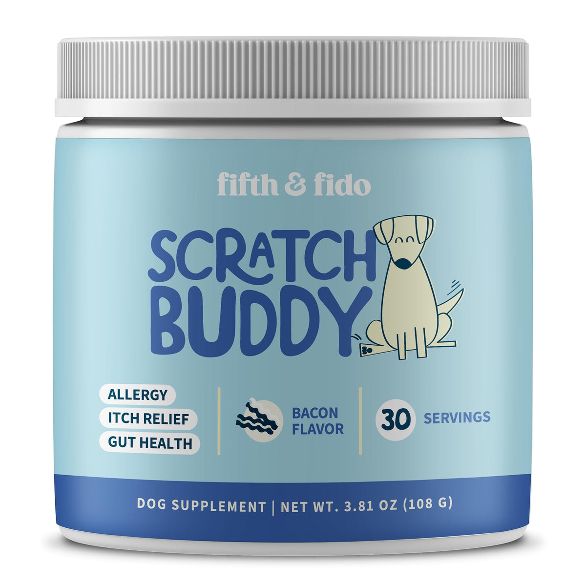 Fifth & Fido Scratch Buddy bottle pour: easy daily mixing for canine itch relief.