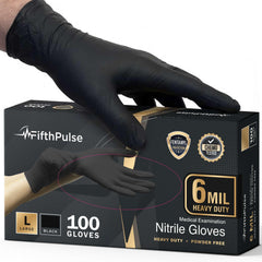 FifthPulse 6 Mil Black Nitrile Gloves pack shown for daily use and protection