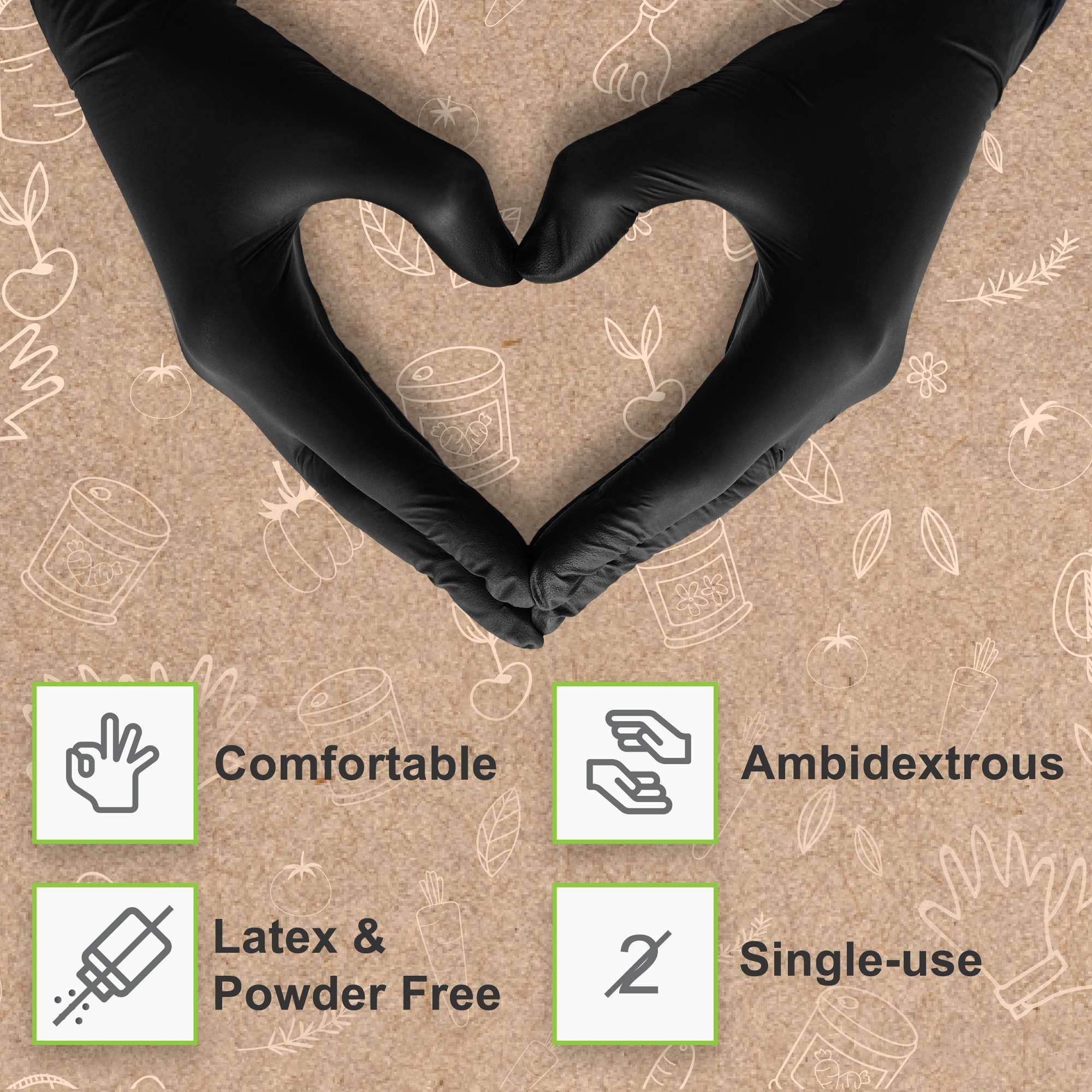 FifthPulse black nitrile gloves with textured fingertips for improved grip.