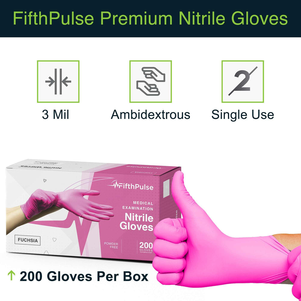 FifthPulse color-variety nitrile gloves offering color-coding and sizing options.