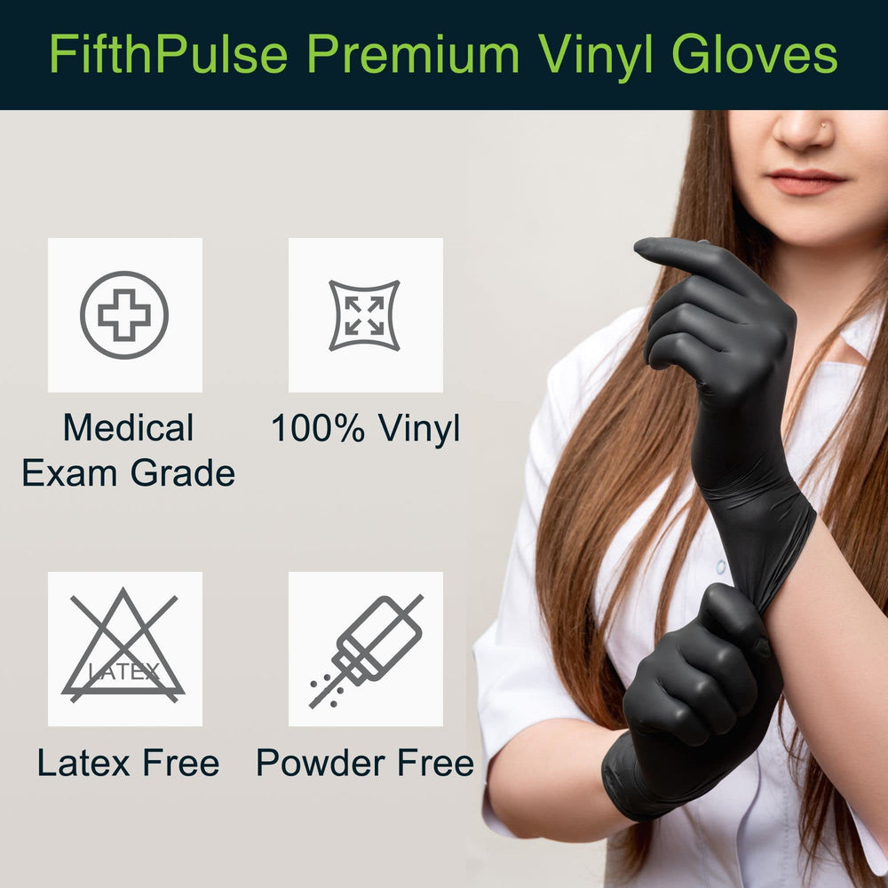 FifthPulse ambidextrous vinyl gloves, convenient for home and professional use.