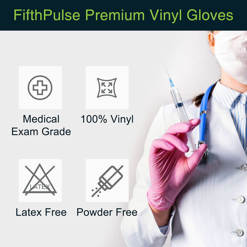 FifthPulse Pink Vinyl Gloves powder-free and comfortable for long wear