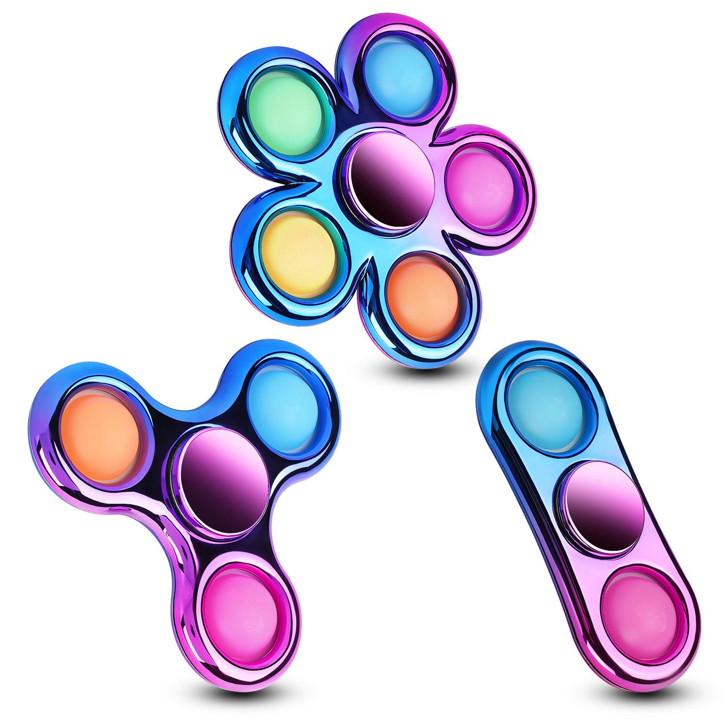 Figrol 3-pack pop spinner closeup showing tactile pops for stress relief.