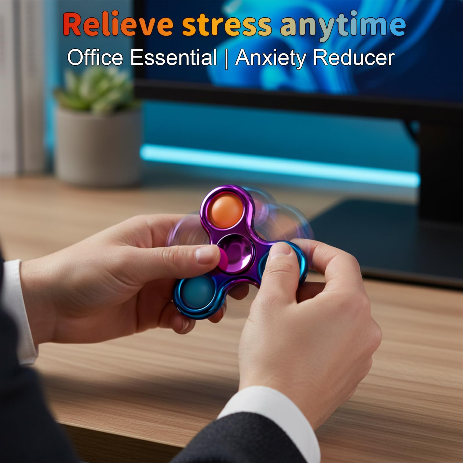 Figrol colorful spinners set on desk for focus and mood lift.
