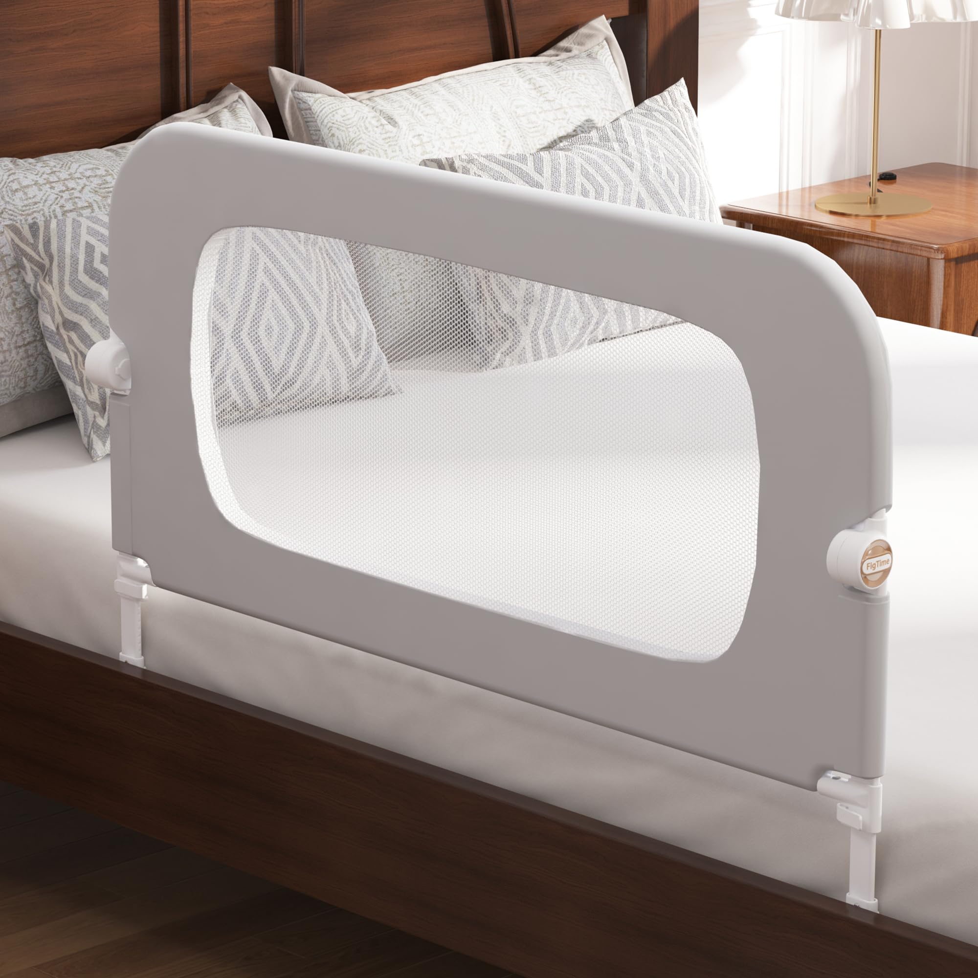 FigTime bed rail folding easy use enables quick access for parents and toddlers at bedtime.