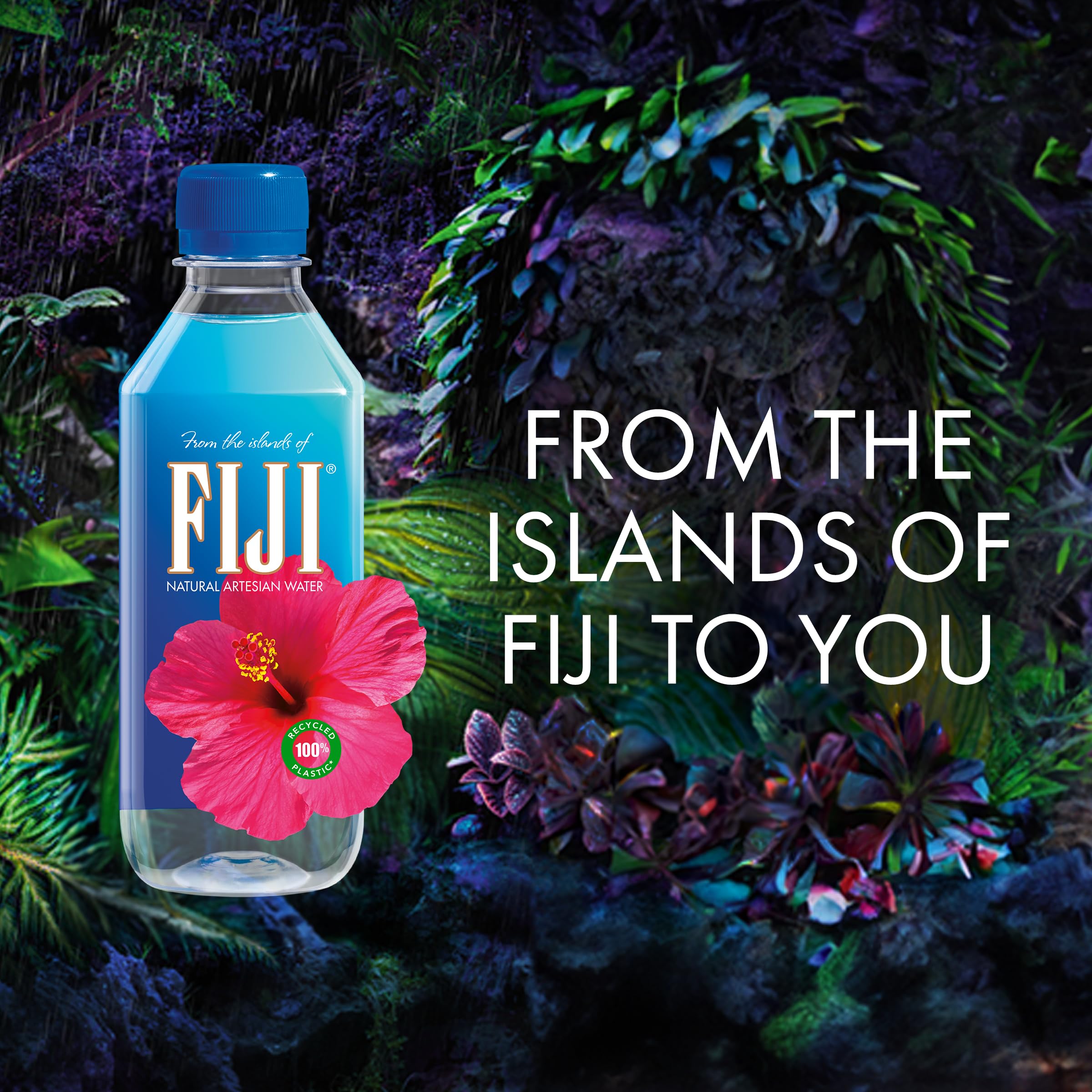 FIJI Water 24-pack display, ready for group hydration.