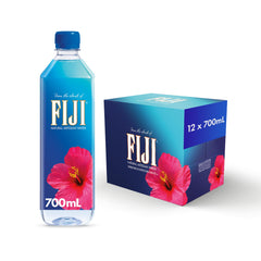 FIJI Water 700ml bottle front view showcasing a sleek, travel-ready design.