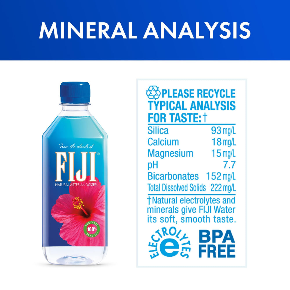 FIJI Water bottle pouring into glass highlighting smooth, refreshing finish.
