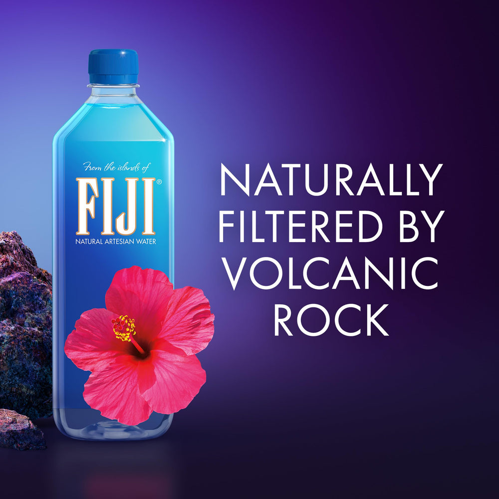 FIJI Water being poured into a glass to show smooth taste.