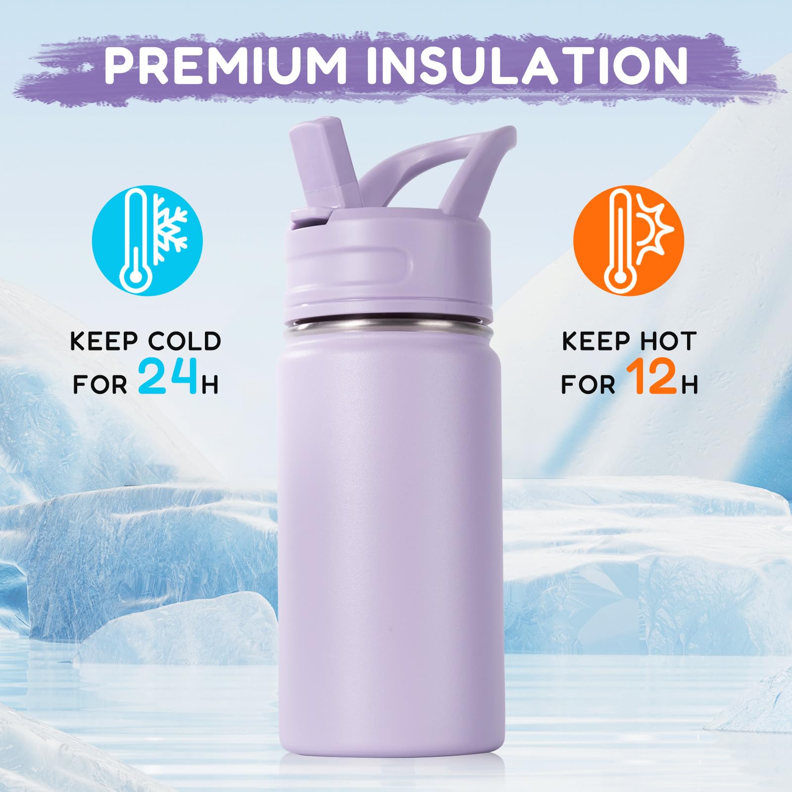 Fijinhom 12oz kids bottle handle grip emphasizing kid-friendly carry.