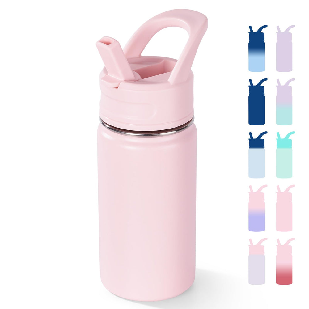 Fijinhom kids water bottle pink cap, easy grip for small hands at school.