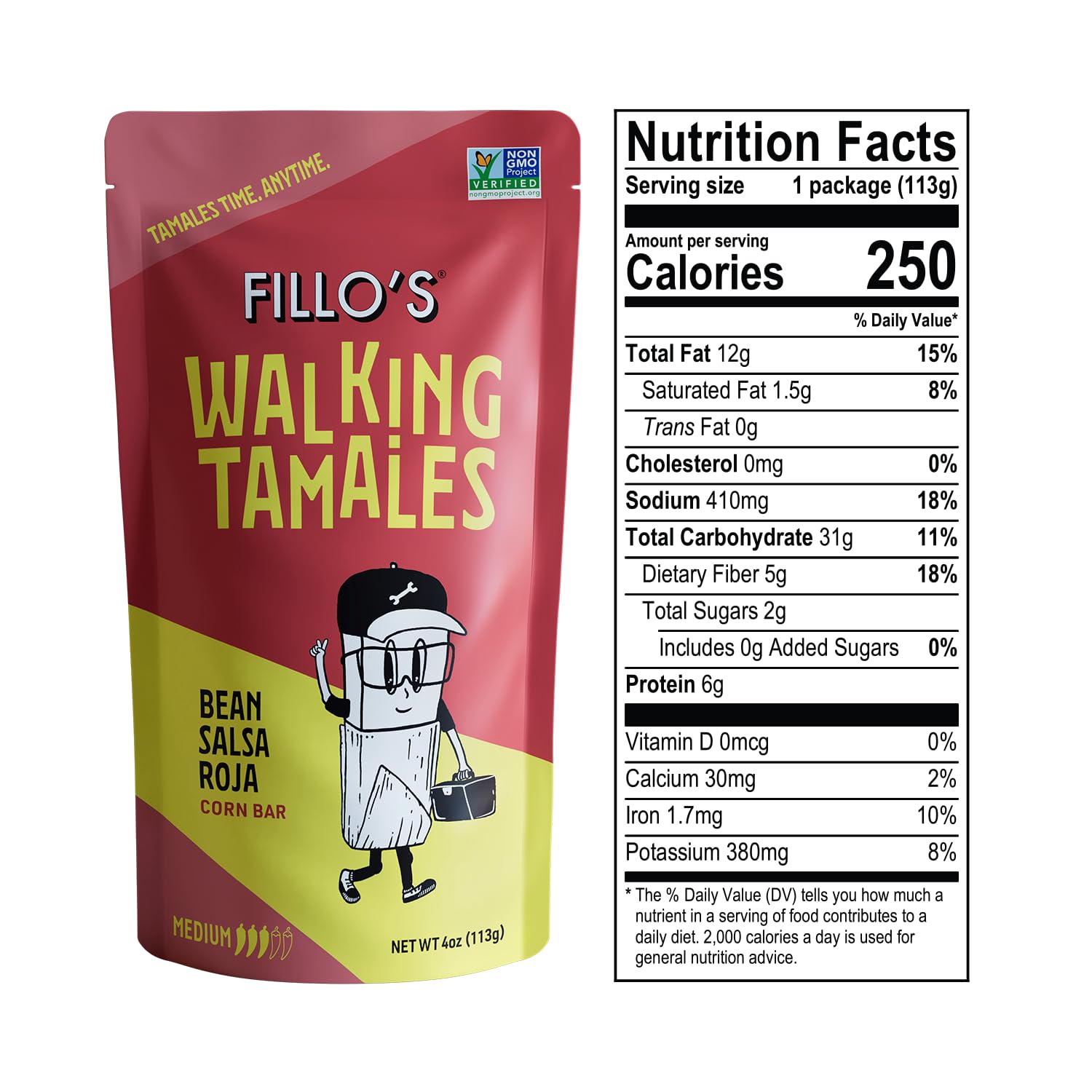 Fillos tamales gluten-free, preservative-free pack supports clean-label meals.
