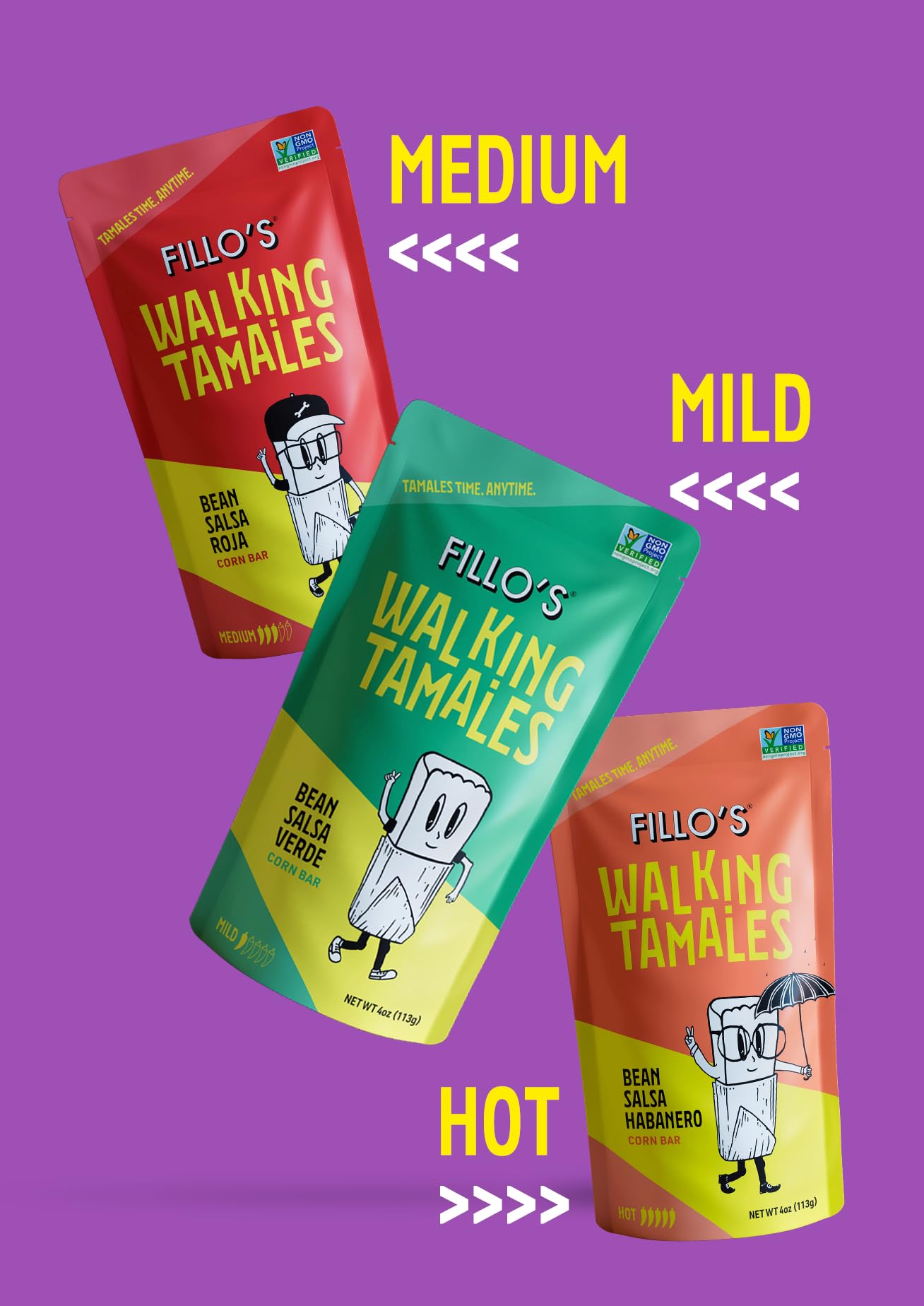 Fillos tamales ready-to-eat pouches shown opened, ready to heat for lunch break.