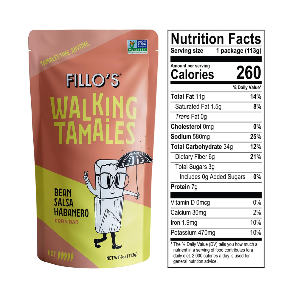 Fillos tamales vegan-friendly, non-GMO pack appeals to plant-based snacking.