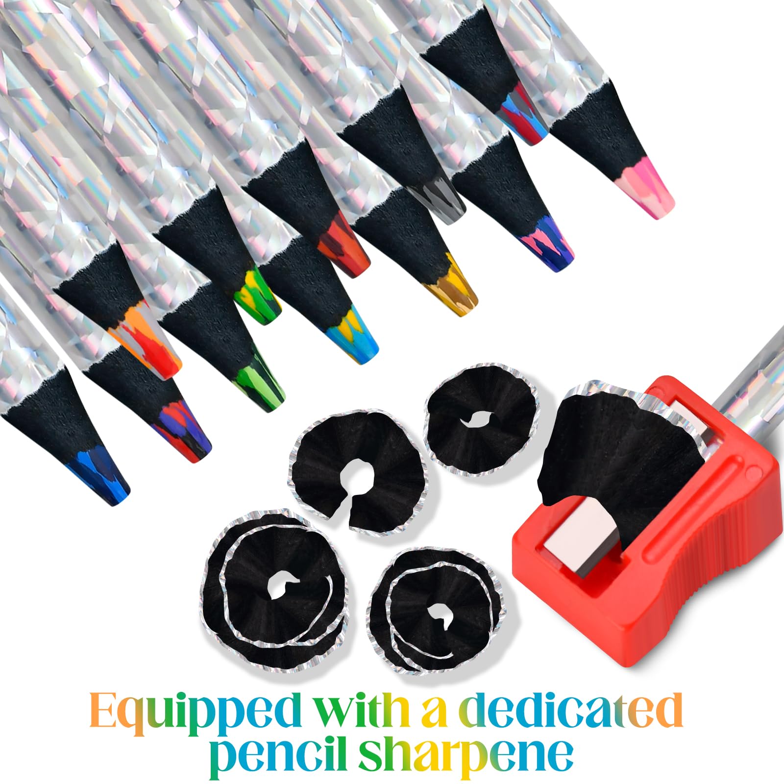 FilmHOO sharpener included with durable rainbow pencils.
