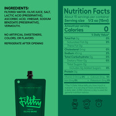 Filthy Food olive brine pour captures smooth, balanced flavor for crafted cocktails