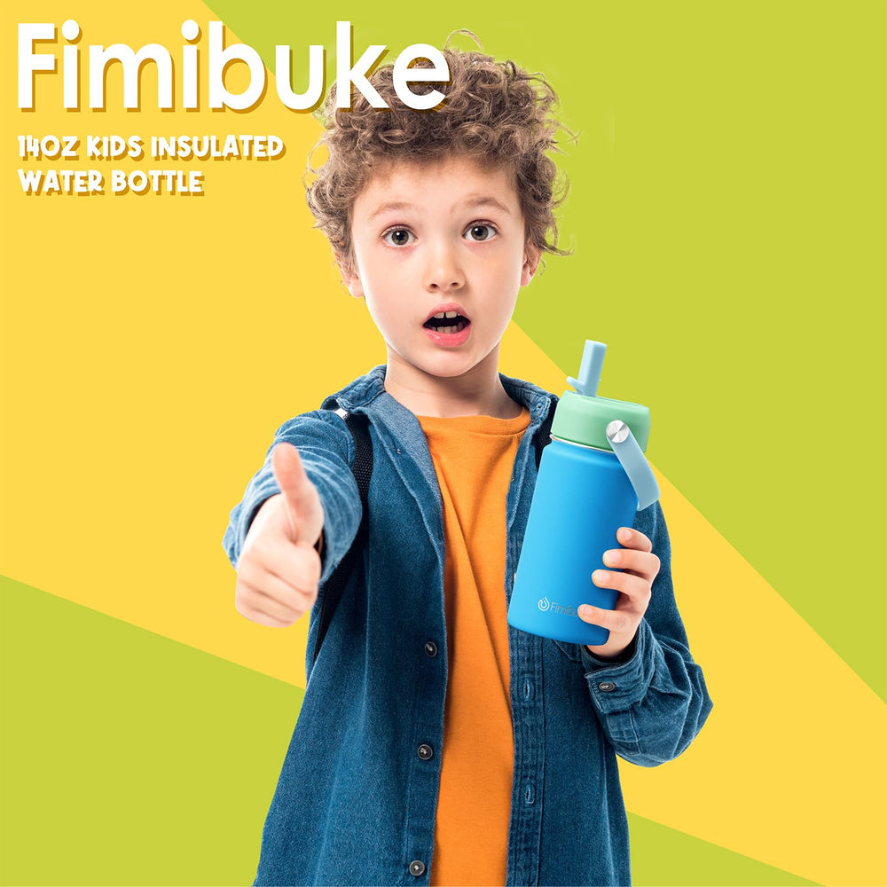 Fimibuke kids water bottle 2-pack with 4 straws and brushes.