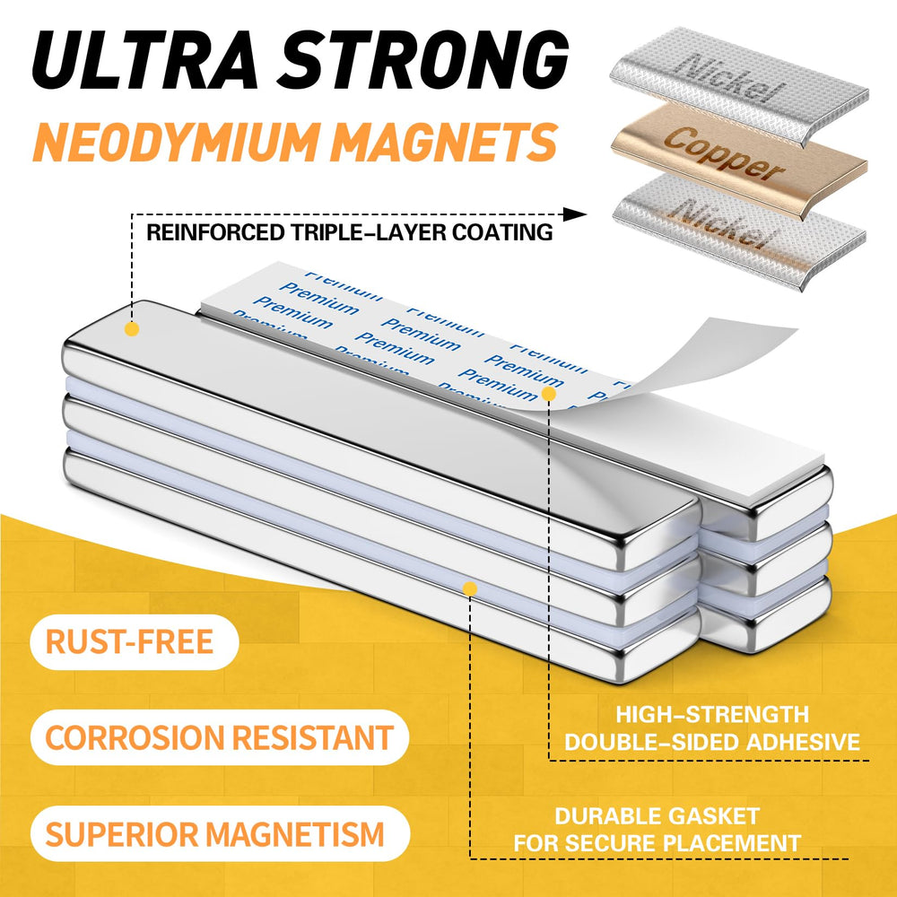 FindMAG bar magnets with adhesive pads for mounting on non-metal surfaces