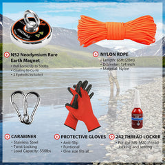 FINDMAG 65-foot nylon rope for secure attachment in river fishing.