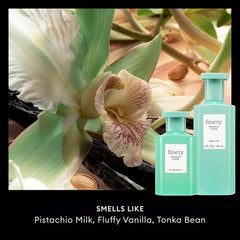 Lifestyle shot shows pistachio vanilla mist as everyday luxury.