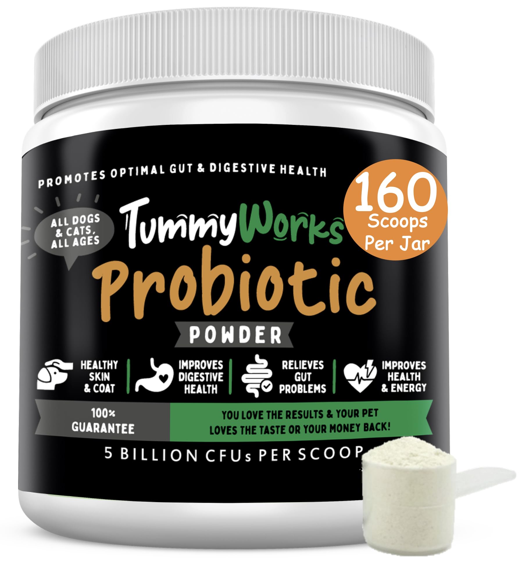 Finest For Pets TummyWorks bottle label highlighting gut health support for pets.