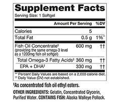 Finest Nutrition label detail shows 330 mg EPA + DHA per softgel for balanced omega-3s