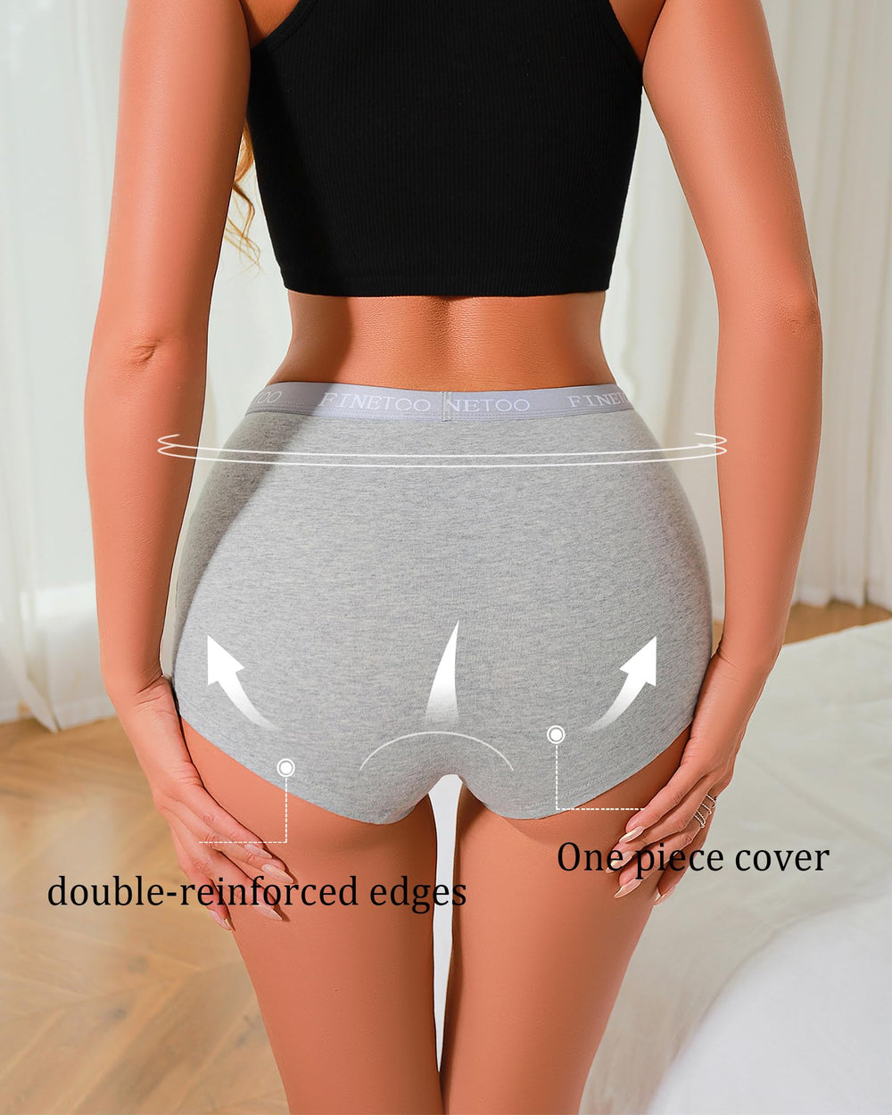 FINETOO stay-put legs prevent chafing for active daily wear.