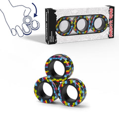 Finger Rock Magnetic Rings 3-Pack front view; colorful fidget rings for focus.
