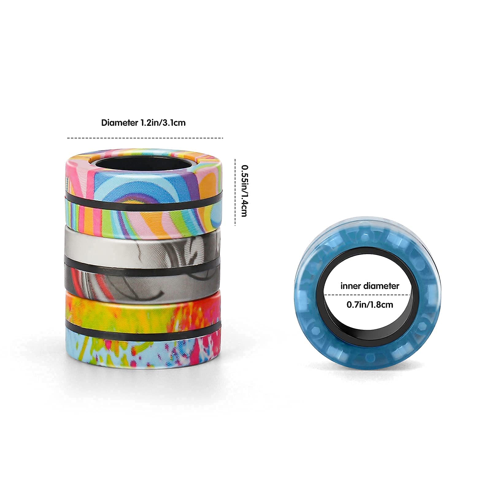 Finger Rock magnetic rings three-color fluorescent close-up showcases mood-boosting flair.