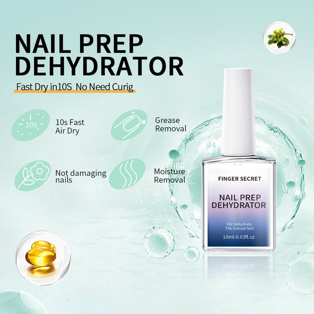 Finger Secret Nail Dehydrator nails before and after prep with reduced lifting.