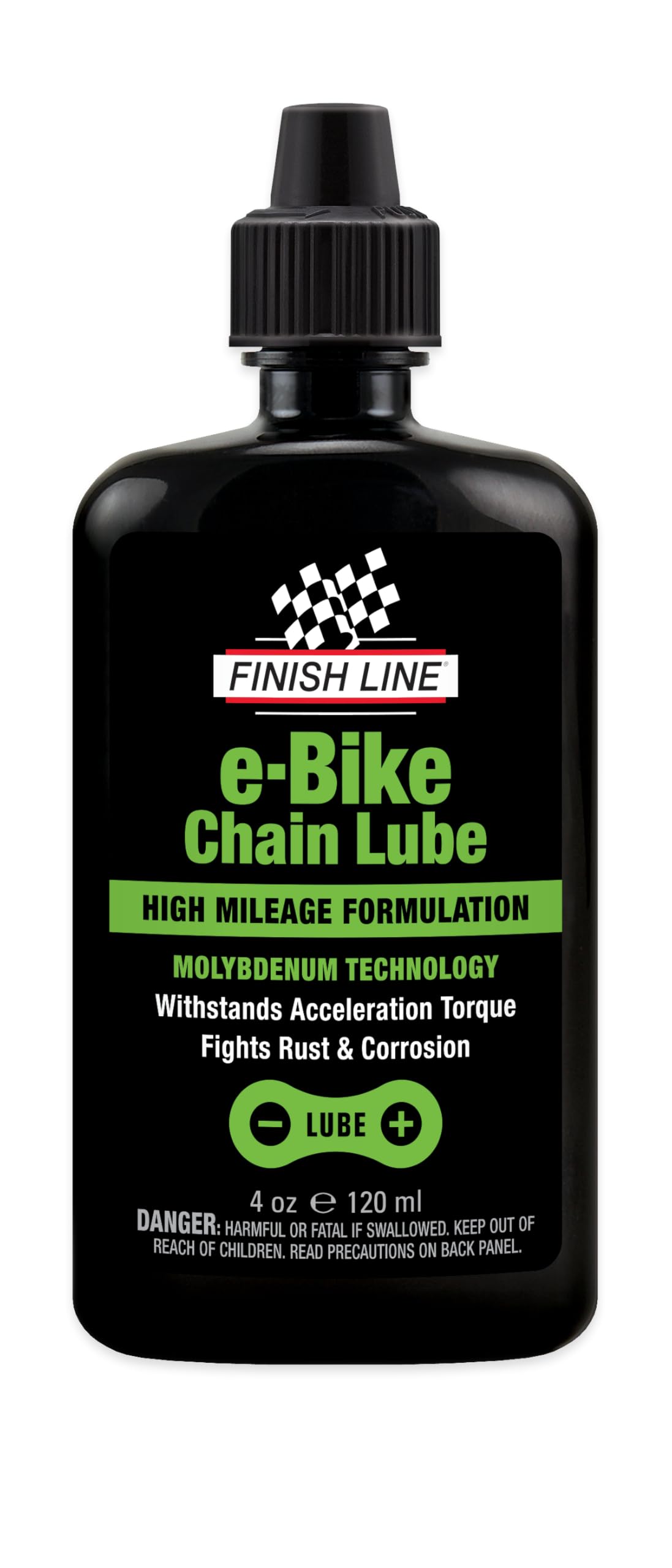 Finish Line E-Bike Chain Lube application showing long-lasting lubrication for high-torque chains