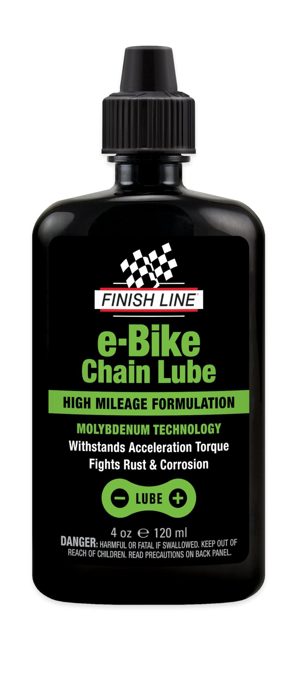 Finish Line E-Bike Chain Lube application showing long-lasting lubrication for high-torque chains