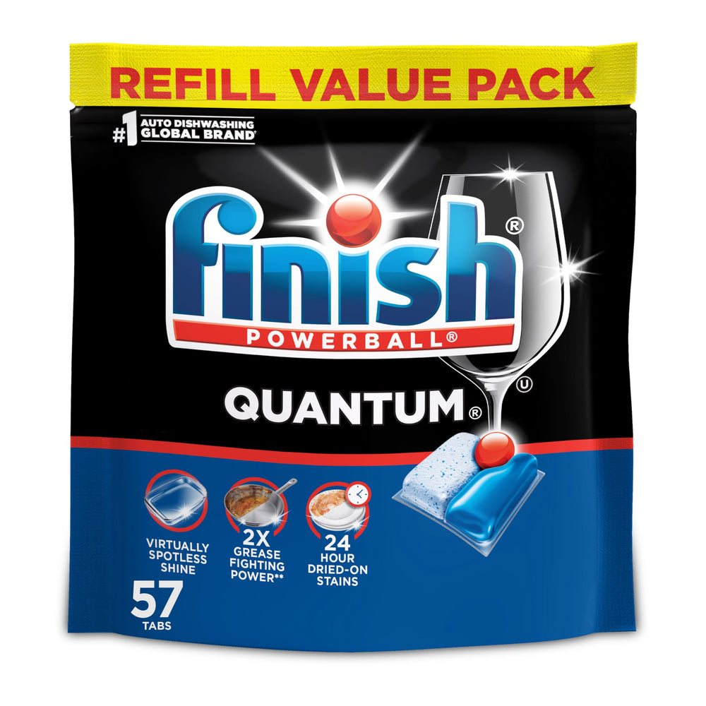 Finish Quantum dishwasher pods packaging ready for powerful cleaning