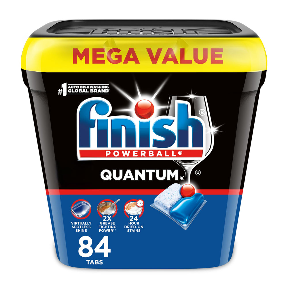 Finish Quantum pods in tub top view promise powerful cleaning for busy kitchens