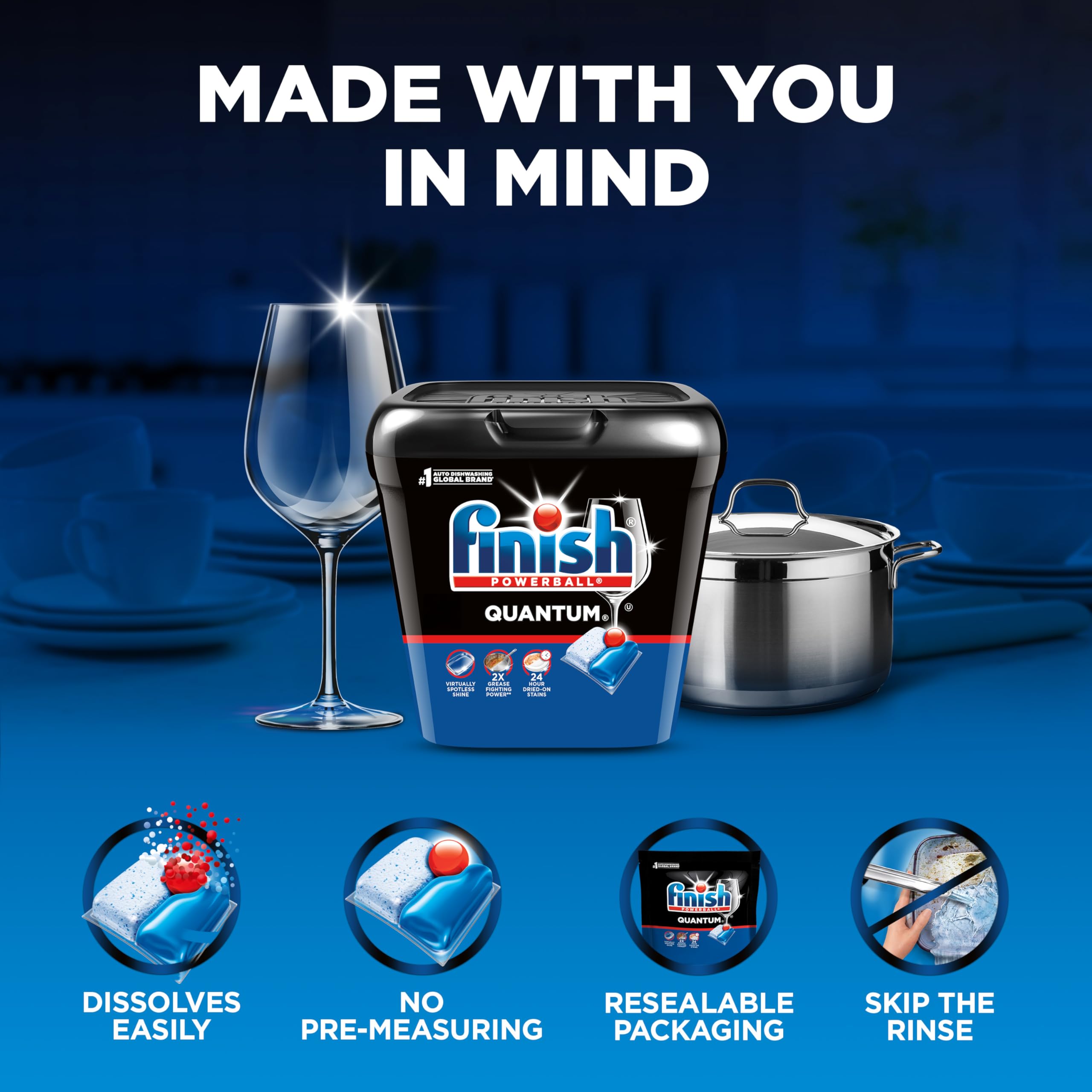 Powerball delivers a sparkling shine after washing with Finish Quantum