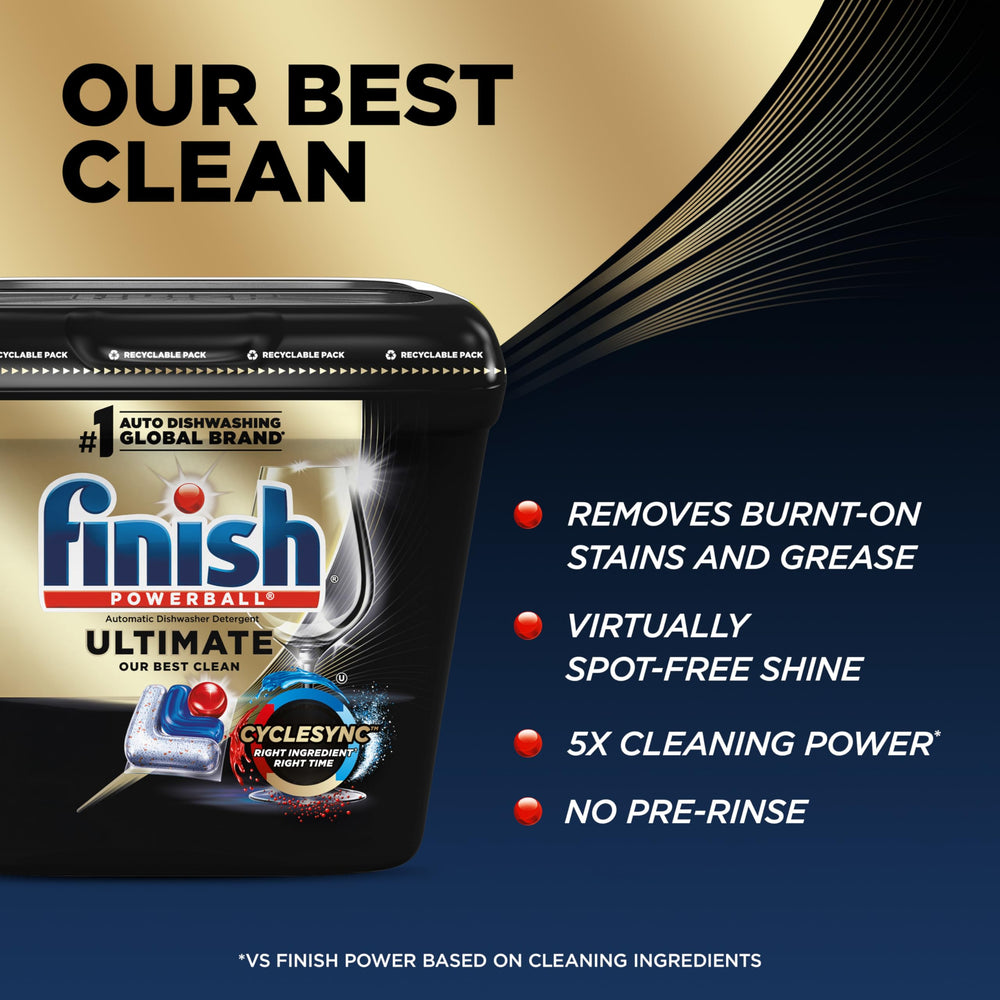 Finish Ultimate Dishwasher Pods dissolving action helps remove residues without pre-rinsing