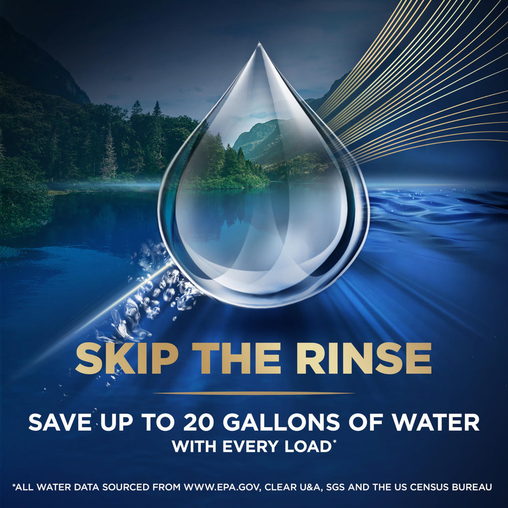 Finish Ultimate Dishwasher Pods save water by skipping the rinse step