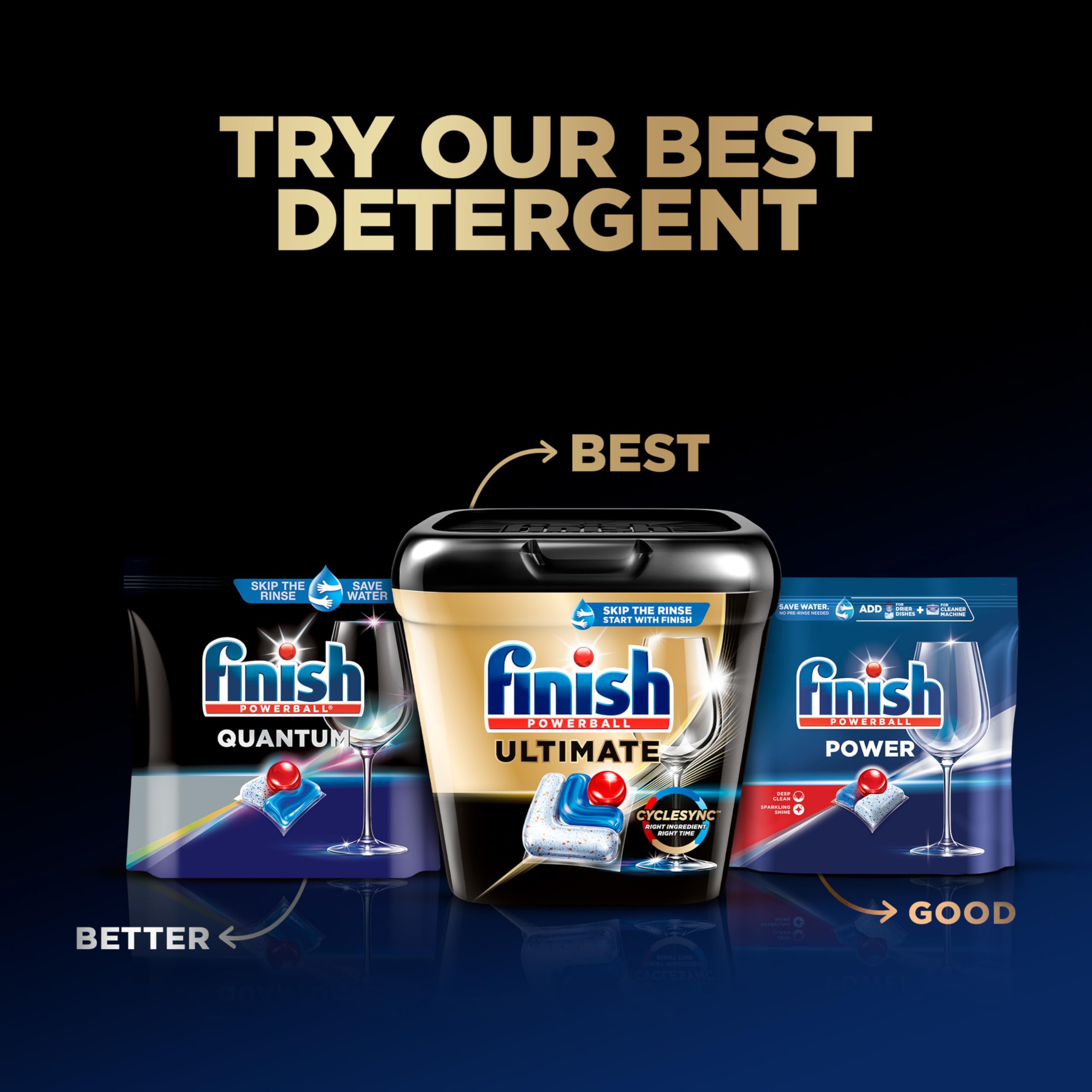 Finish Ultimate Dishwasher Pods come in resealable packaging for easy storage