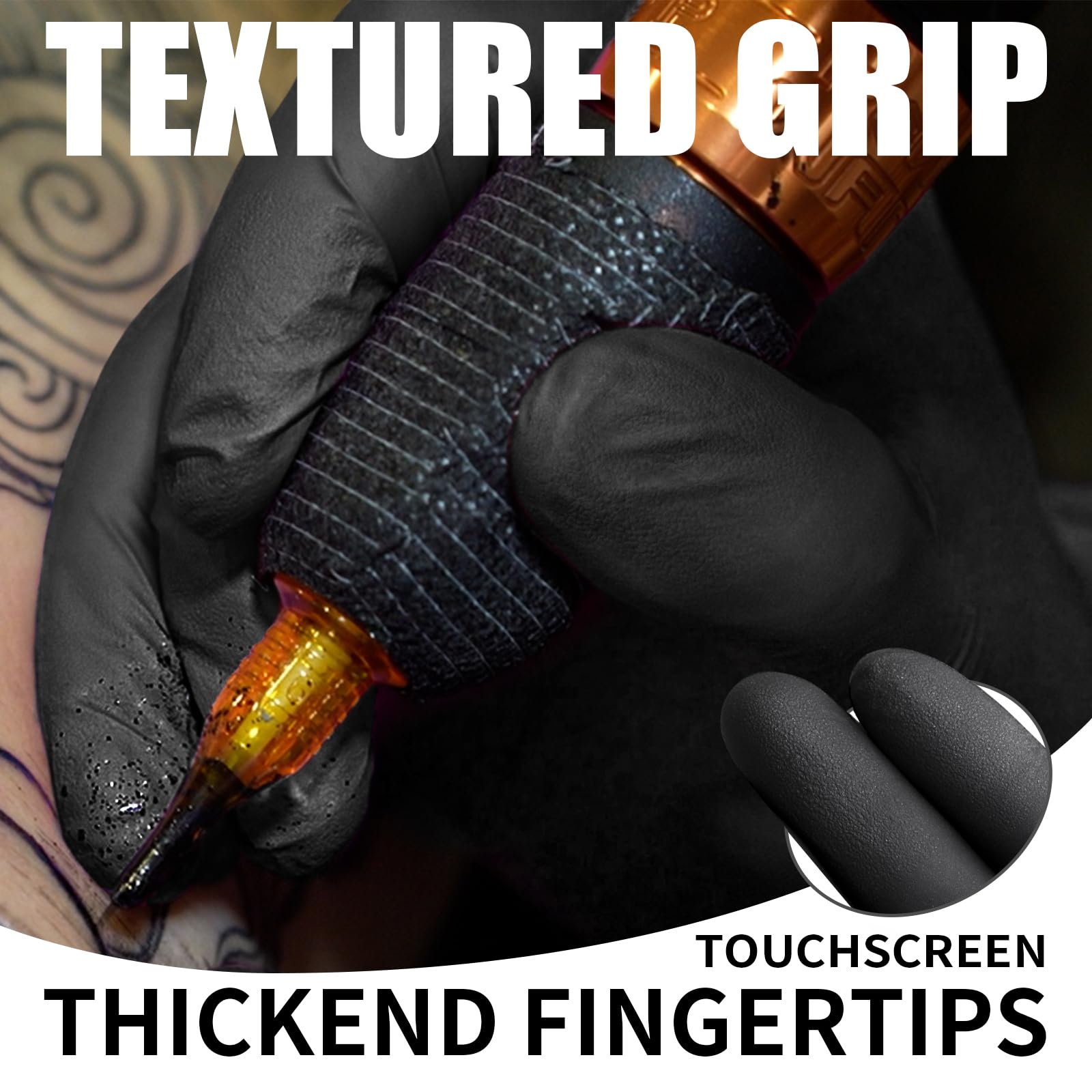 FINITEX gloves on hand show comfortable, form-fitting design for dexterity.