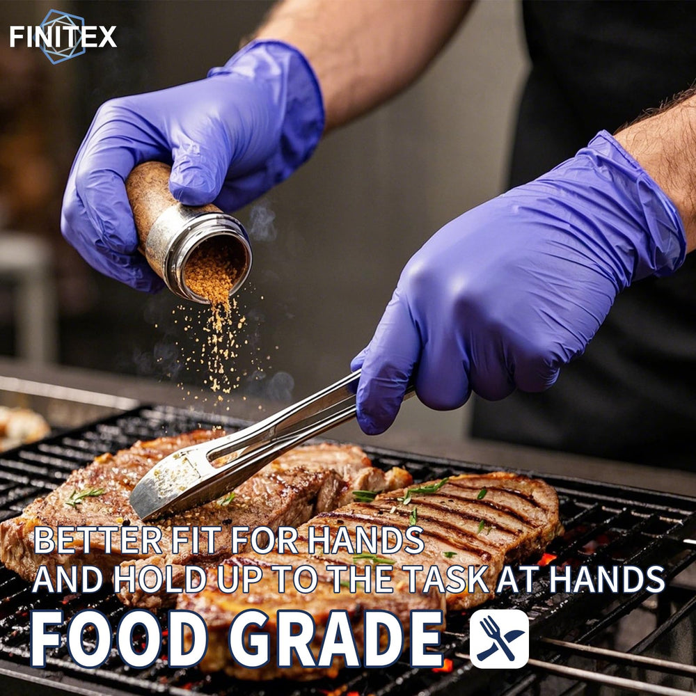 Finitex nitrile gloves on hand demonstrating secure fit for precise tasks.