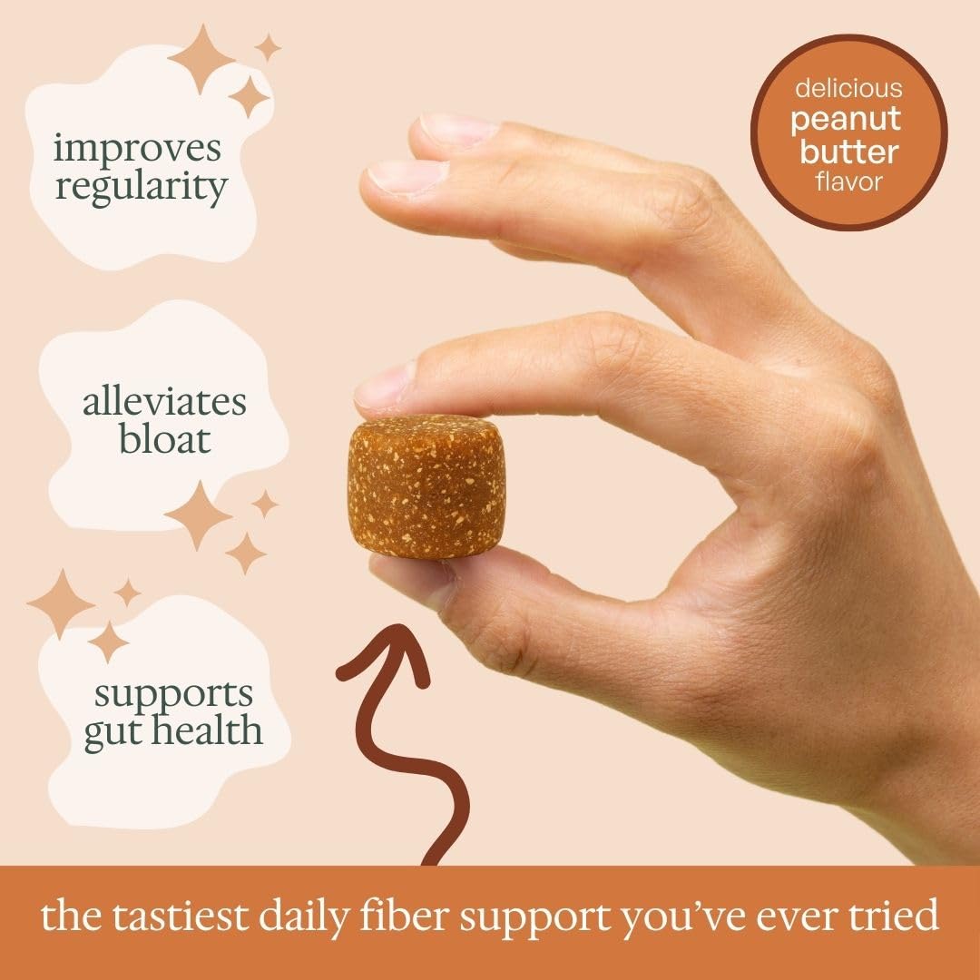 Fiome Fiber Bites close-up texture shows a natural peanut butter bite.