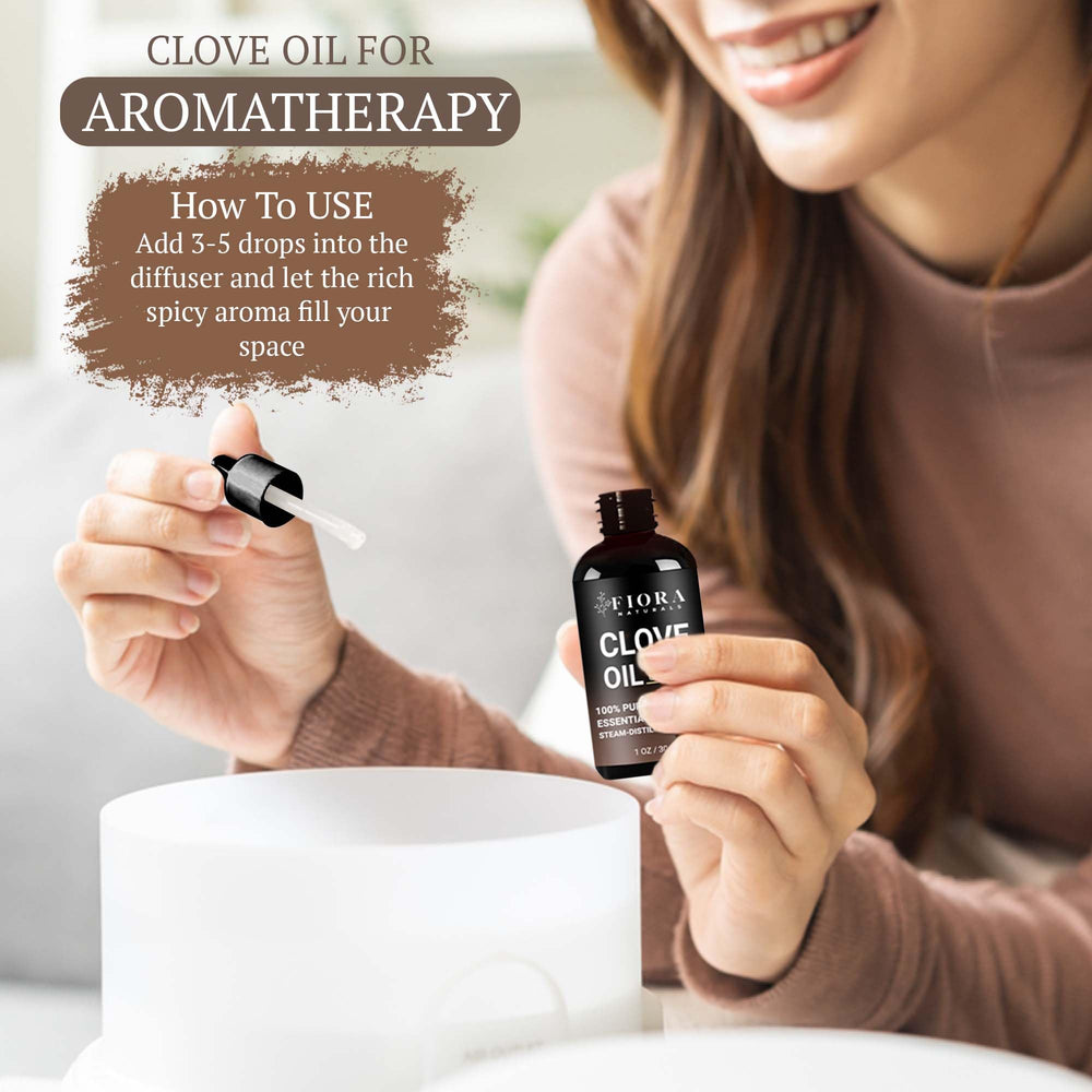 Fiora Naturals Clove Oil packaging indicating USA bottling for freshness