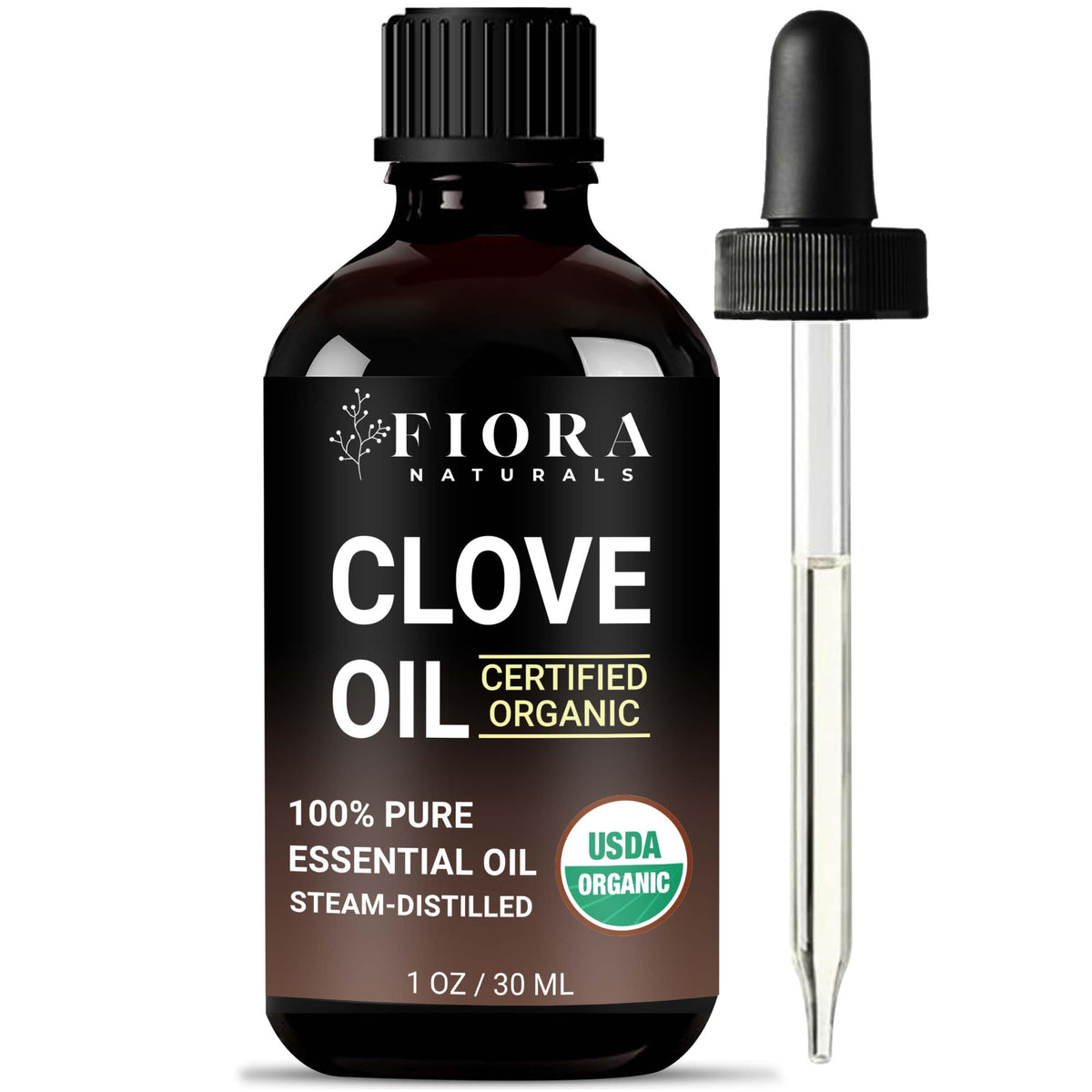 Fiora Naturals Organic Clove Oil bottle pour for pure DIY wellness blends