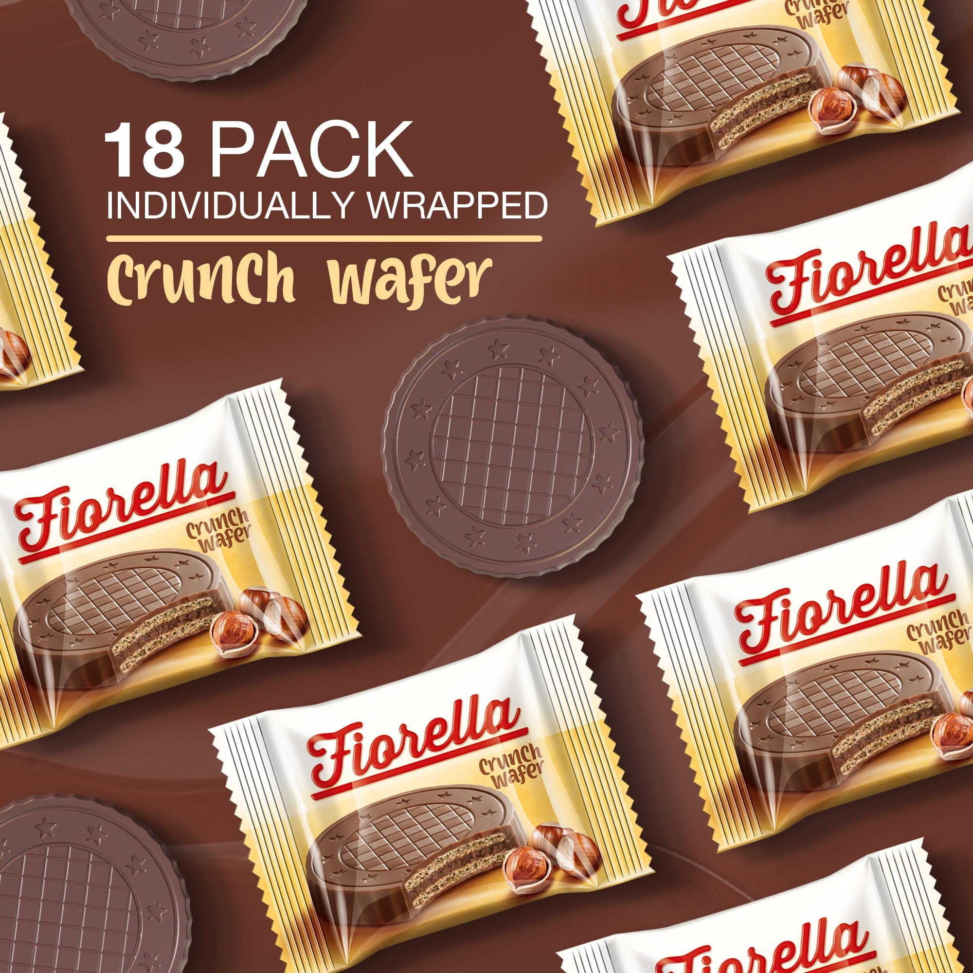 Fiorella Crunch Wafer Cookies hazelnut-cream highlights creamy filling in every bite