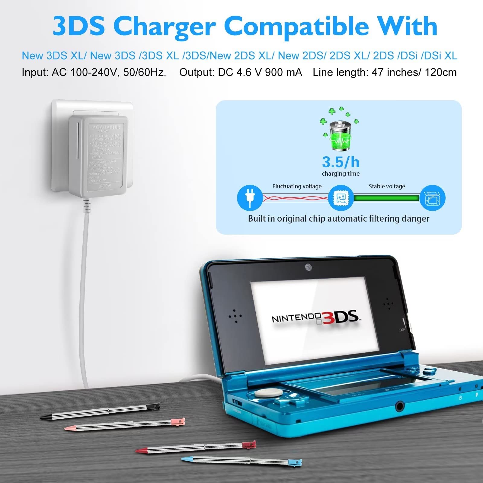 Extended 120 cm cord for flexible positioning during play
