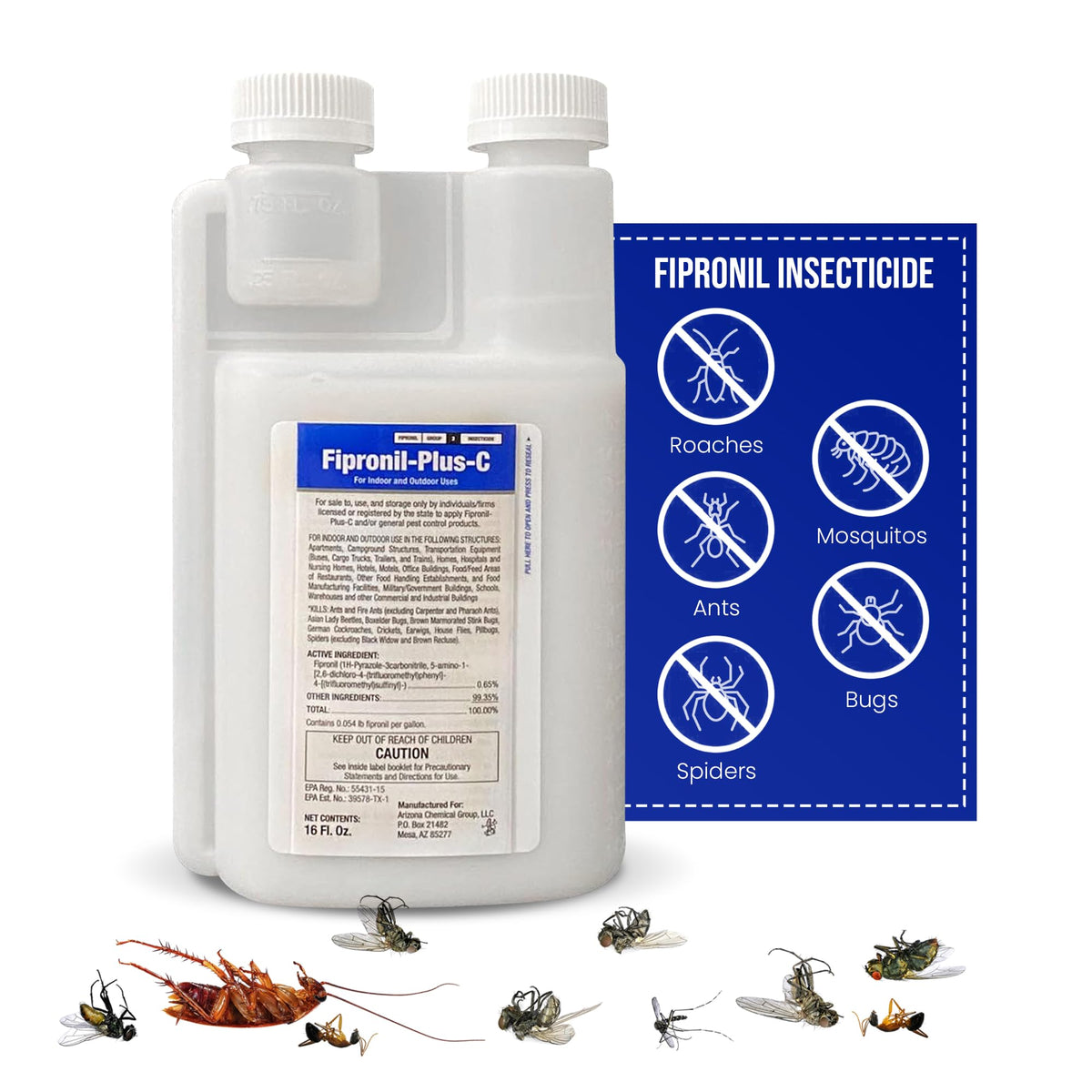 Fipronil Plus C concentrate bottle showing professional-grade pest control for indoor broad-spectrum coverage.
