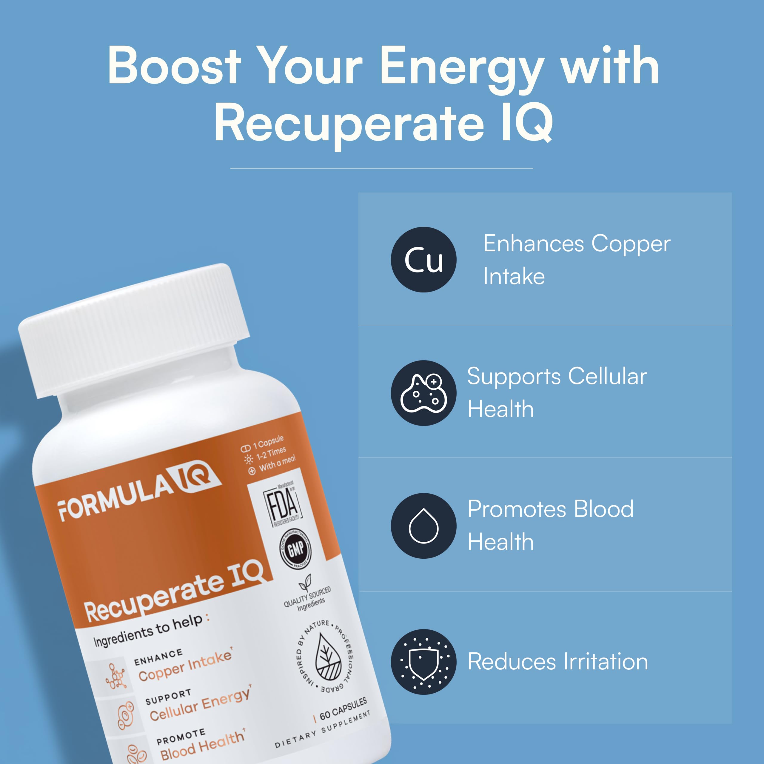 FIQ Formula IQ bottle with capsules on shelf for daily use.