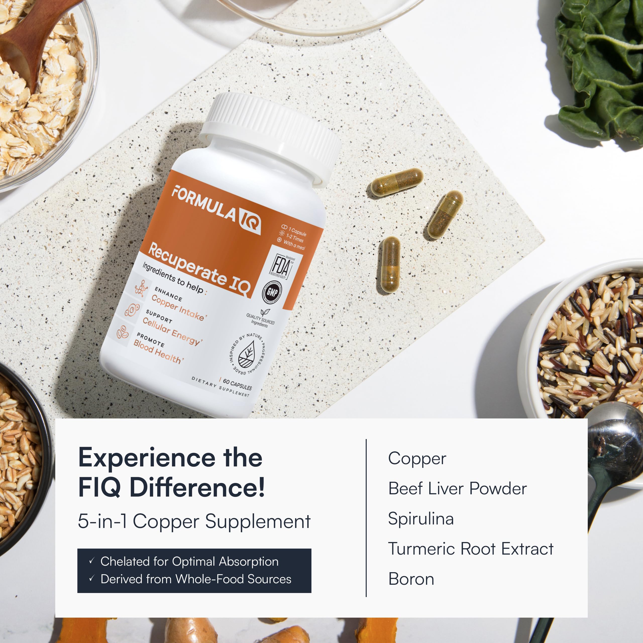 FIQ Formula IQ copper bisglycinate capsule close-up emphasizing quality.